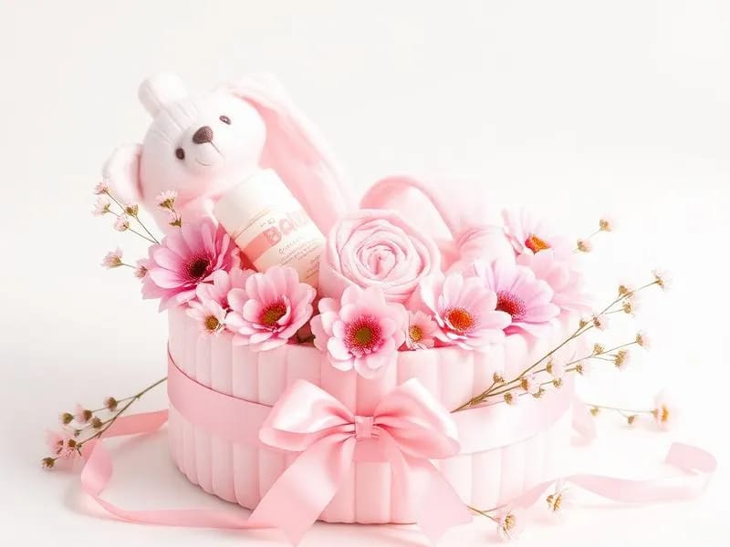 Ambiance douce autour d'un cadeau de naissance artisanal